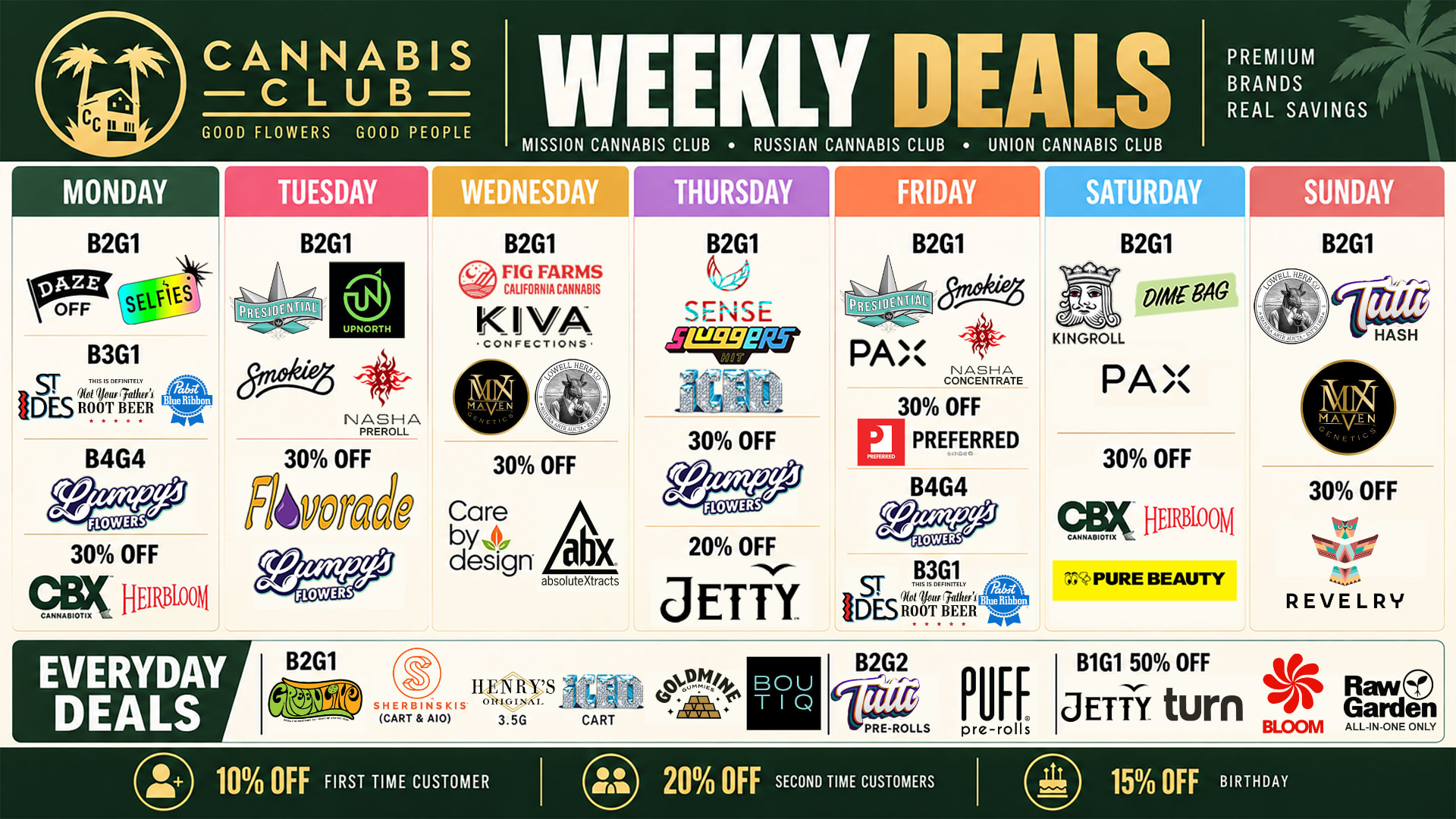 Weekly deals flyer — daily brand specials at Union Cannabis Club